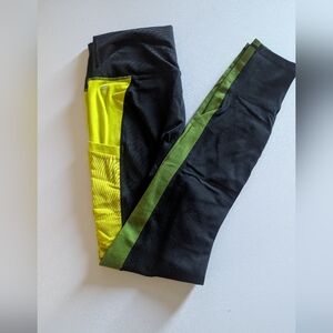 PowerHold Fabletics Pocket Black and Neon Yellow Leggings